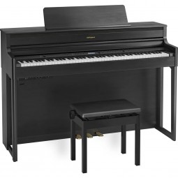 Piano Digital Roland HP704 Charcoal Black com Banco, Estante e Pedais