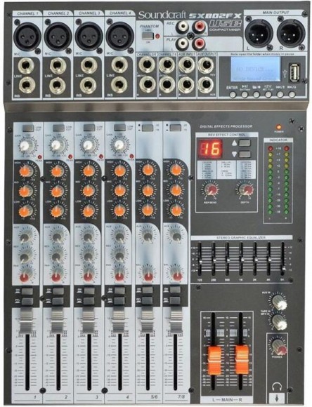 Mesa de Som Soundcraft SX-802 FX USB Analógica 8 Canais com Efeitos