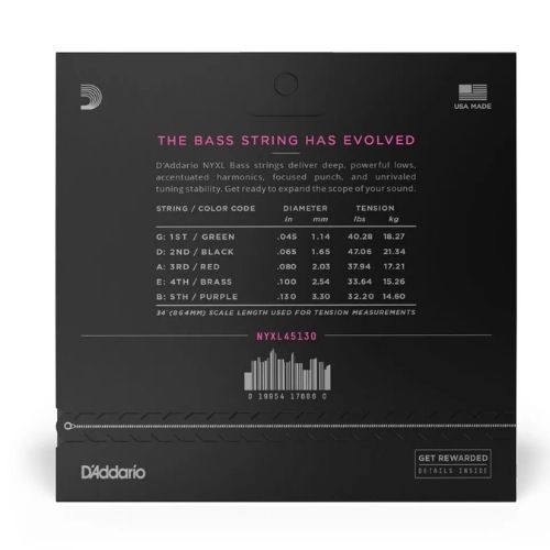 Encordoamento Para Baixo 5 Cordas 45-130 Escala Longa D'addario Nyxl45130 