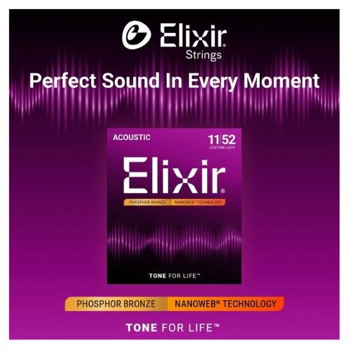 Encordoamento Elixir 011-052 Violão Aço Phosphor Bronze Nanoweb 16027 