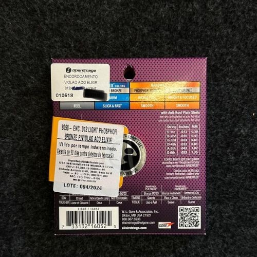 Corda Elixir Nanoweb 012 Light Phosphor Bronze Para Violão Aço 