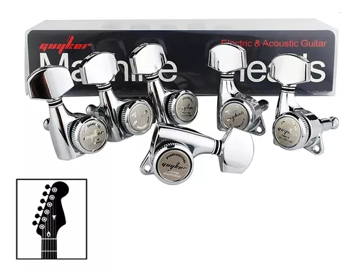 Tarraxas Guyker Guitarra 6r em Linha Cromado Com Trava 