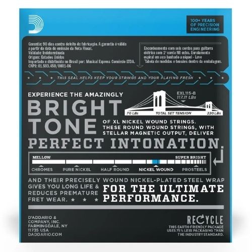 Encordoamento Para Guitarra 10-46 Com Corda Extra Pl010 D'addario xl Nickel Exl110-b 