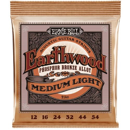 Encordoamento 012-054 Ernie Ball P02146, Para Violão Aço, Earthwood Tensão Média-leve Phosphor Bronze 