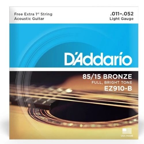 Encordoamento Para Violão Aço 11-52 Com Corda Extra Pl011 D'addario 85/15 Bronze Ez910-b 