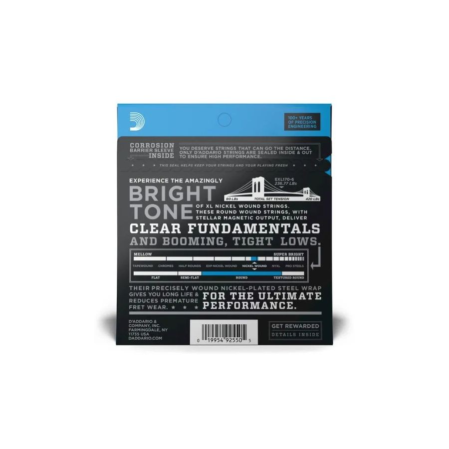 Encordoamento Baixo 6 Cordas D'addario Exl170-6 