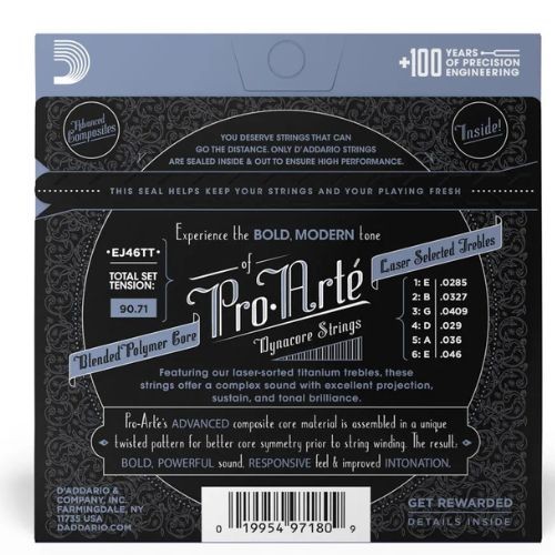 Encordoamento Violão Nylon D'addario Ej46tt Pro-arté Dynacore Titanium Tensão Pesada 