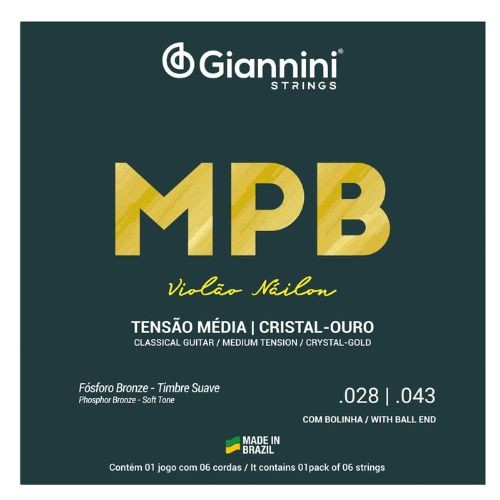 Encordoamento Violão Nylon Giannini Mpb Genwg Cristal Ouro Com Bolinha Tensão Média 