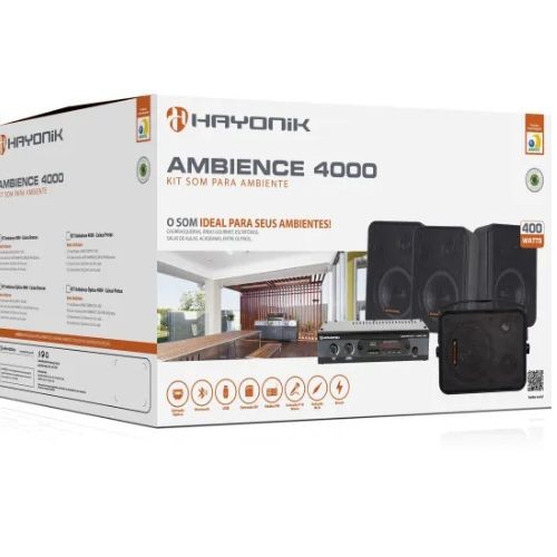Kit Som Ambiente Hayonik Ambience 4000 od v2 Preto 400w Bluetooth Usb fm óptico 