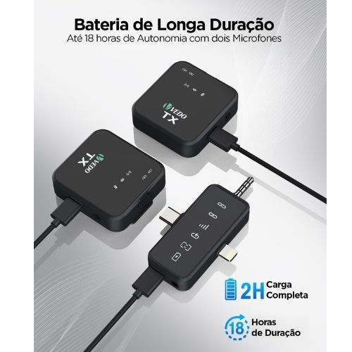 Microfone de Lapela Sem Fio Vedo Vd-gt19 3 em 1 | Iphone, Android e Câmera 