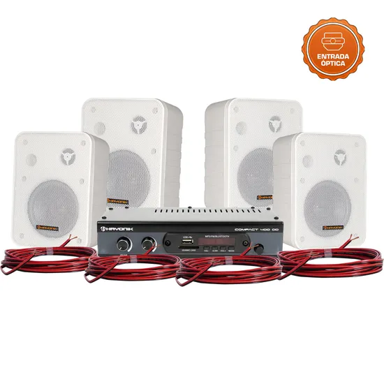 Kit Som Ambiente Hayonik Ambience 4000 od v2 Branco Com Bluetooth e Entrada óptica 