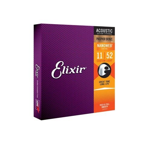 Encordoamento Violao Aco Elixir 011 Light Custom Light Phosporo 