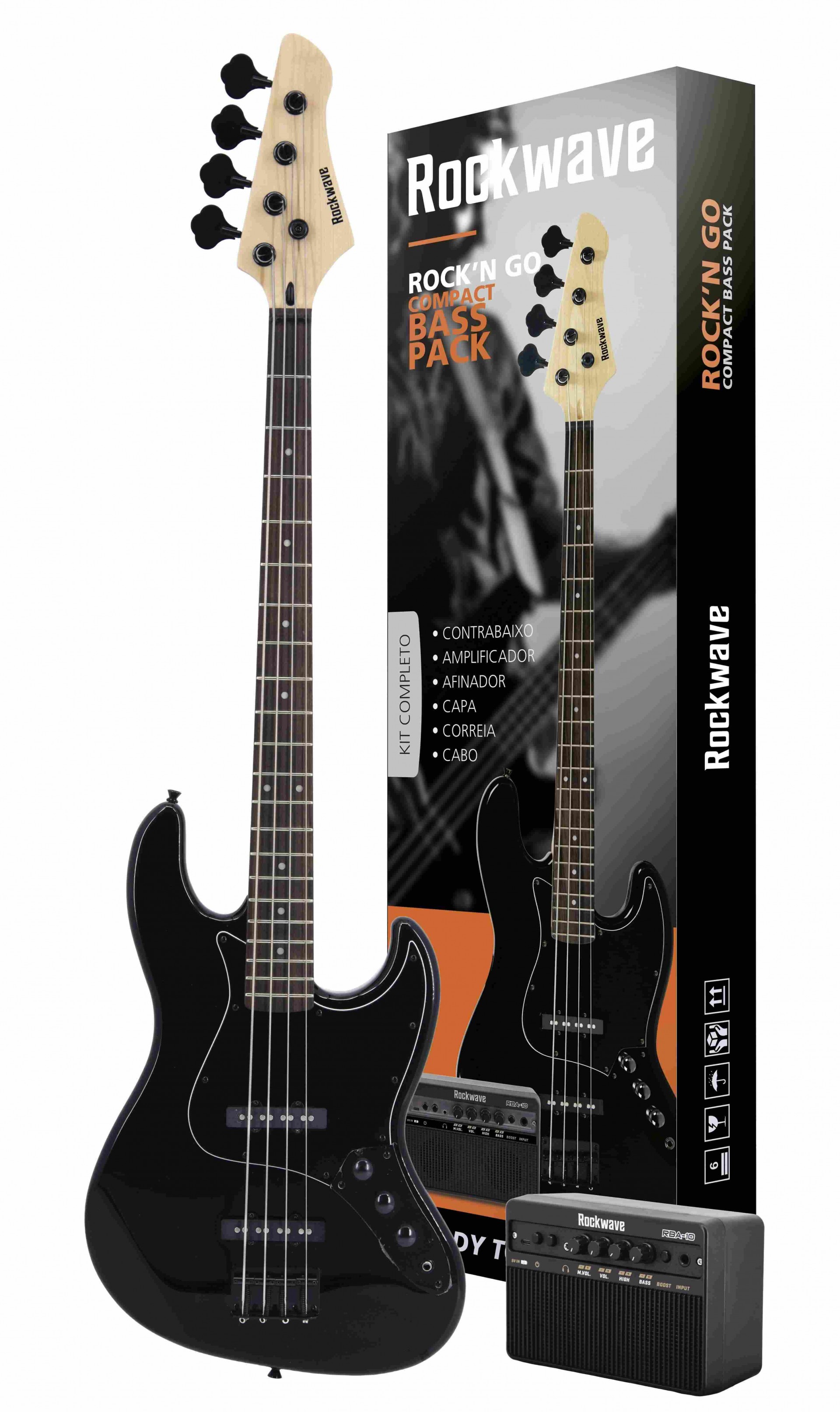 Kit Contrabaixo Rockwave Preto Rbk400 bk 