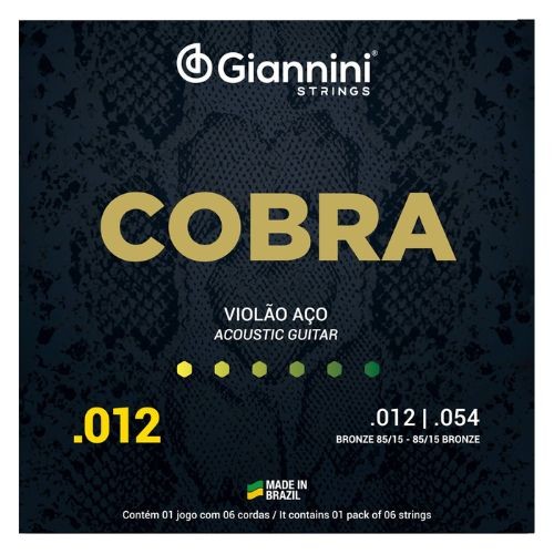 Encordoamento Giannini Cobra 012–054 Bronze 85/15 Geeflks Para Violão de Aço 