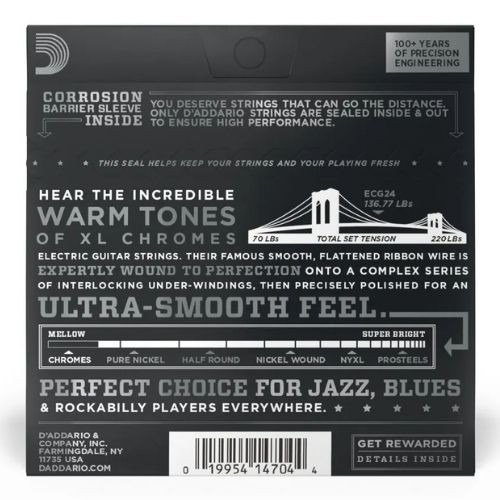 Encordoamento Para Guitarra 11-50 D'addario xl Chromes Ecg24 Flat 