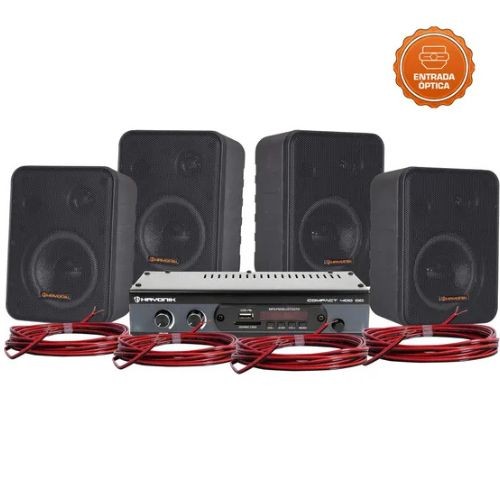 Kit Som Ambiente Hayonik Ambience 4000 od v2 Preto 400w Bluetooth Usb fm óptico 