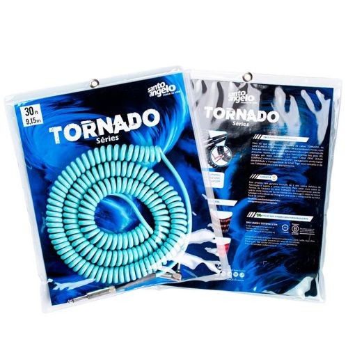 Cabo P10 Santo Angelo Tornado Espiral Azul Claro 30ft 9,15m Guitarra Baixo 
