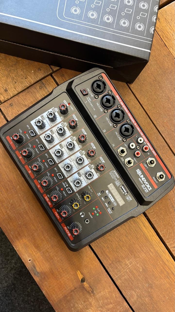 Mesa de Som 6 Canais Mc6bt Interface Soundvoice