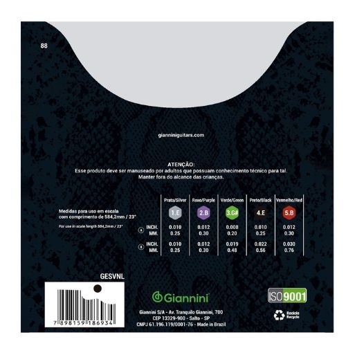 Encordoamento Para Viola Giannini Cobra Níquel Gesvnl Leve 