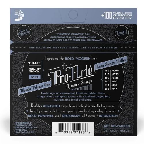 Encordoamento Violão Nylon D'addario Ej44tt Pro-arté Dynacore Titanium Tensão Extra Pesada 