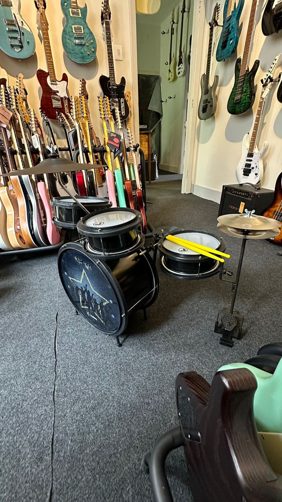 Bateria Infantil Luen Star Kids Preta Completa 