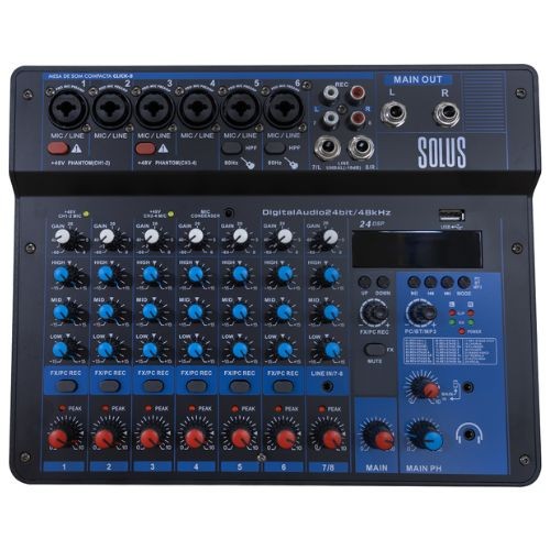 Mesa de Som Compacta Solus Click-8 8 Canais Usb Bluetooth Phantom Power 