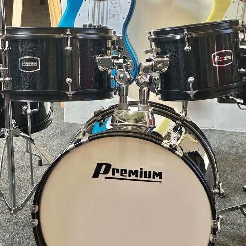Bateria Infantil Premium Dx45j bk Preta Junior 5 Peças Com Banco, Pedal e Pratos 