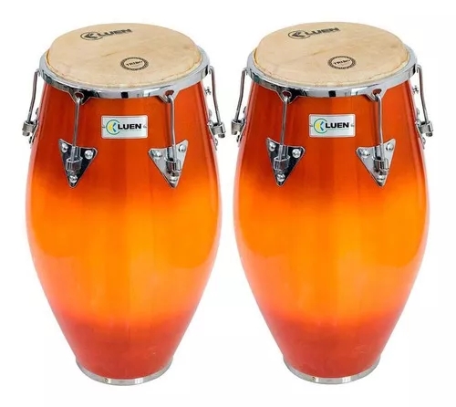 Par de Conga Luen Tribo 10 1/2 e 11 1/2 Honey Burst Animal Com Suporte 