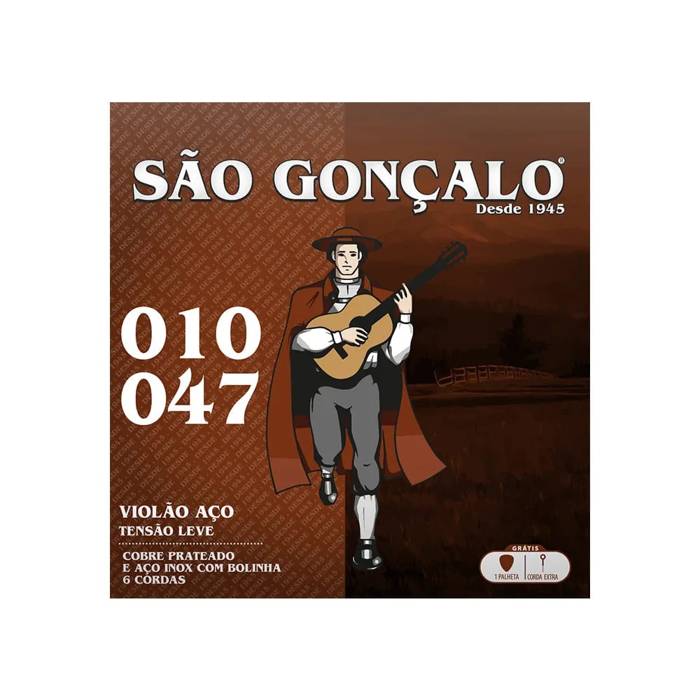 Corda .010 Aço Prata Com Bolinha Para Violão São Gonçalo 
