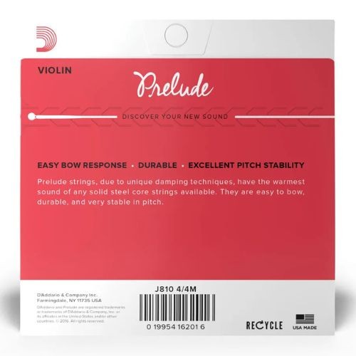 Encordoamento Para Violino Tensão Média D'addario Prelude J810 4/4m 