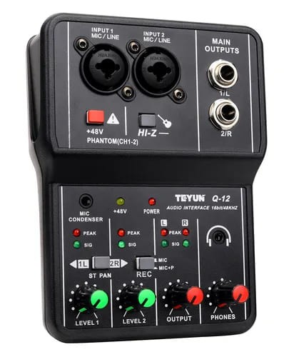 Interface de áudio Profissional 2 Canais Teyun Q-12 
