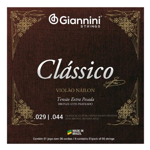 Encordoamento Giannini Clássico Genwxpa Para Violão Nylon Extra Pesado Bronze 65/35 