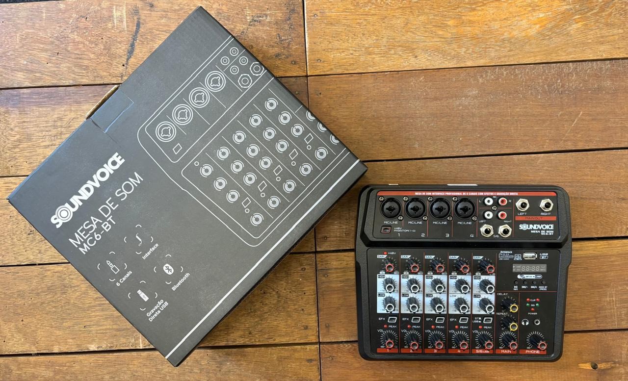 Mesa de Som 6 Canais Mc6bt Interface Soundvoice