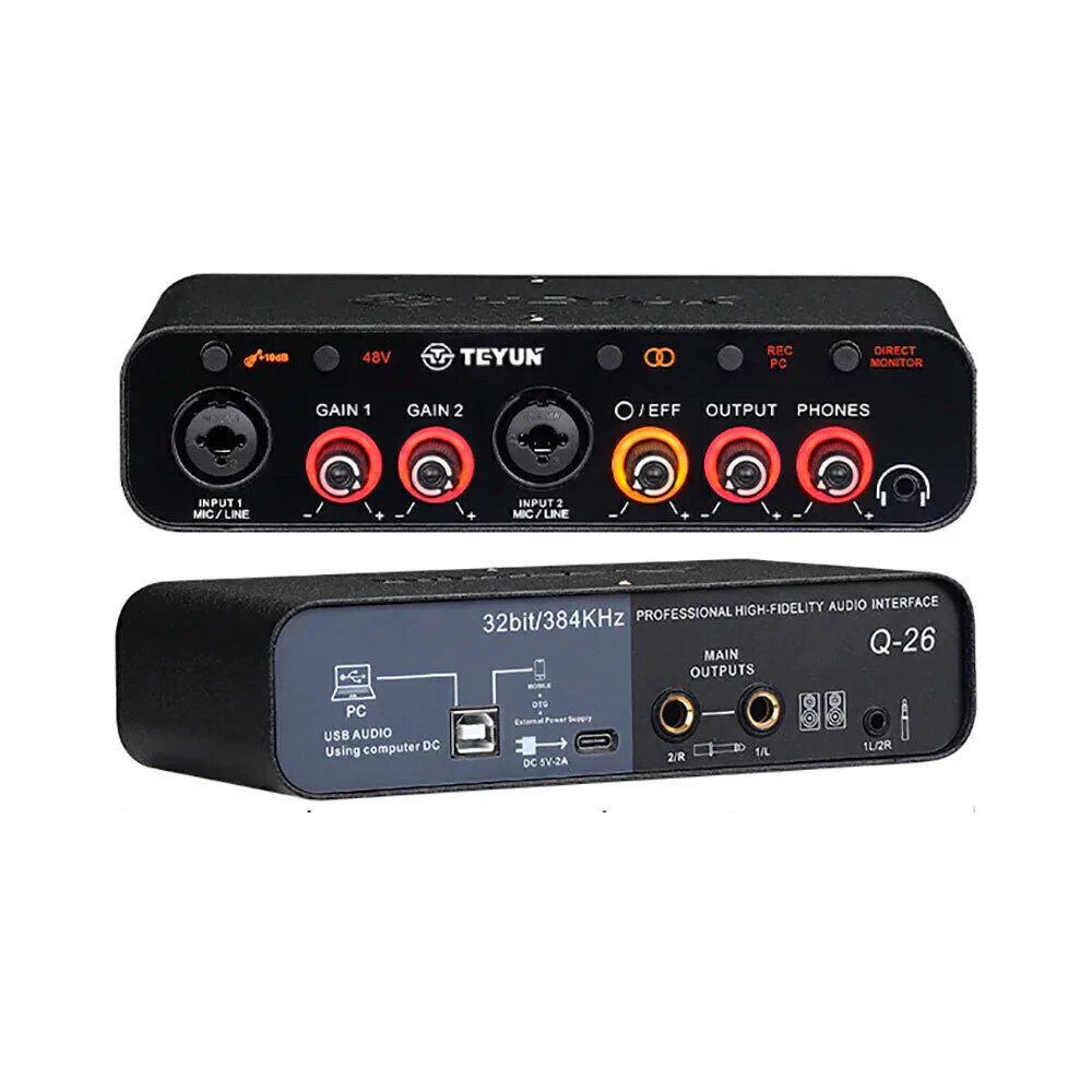 Interface de áudio Profissional 2 Canais Teyun Q26