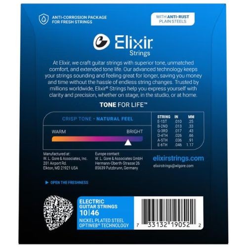 Encordoamento Elixir 19052 Light 010 Para Guitarra Elétrica Optiweb Nickel 