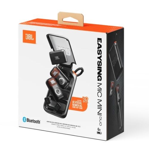 Microfone Jbl Easysing Mic Mini Duo Sem Fio Com ia Para Karaokê – Kit 2 Microfones 