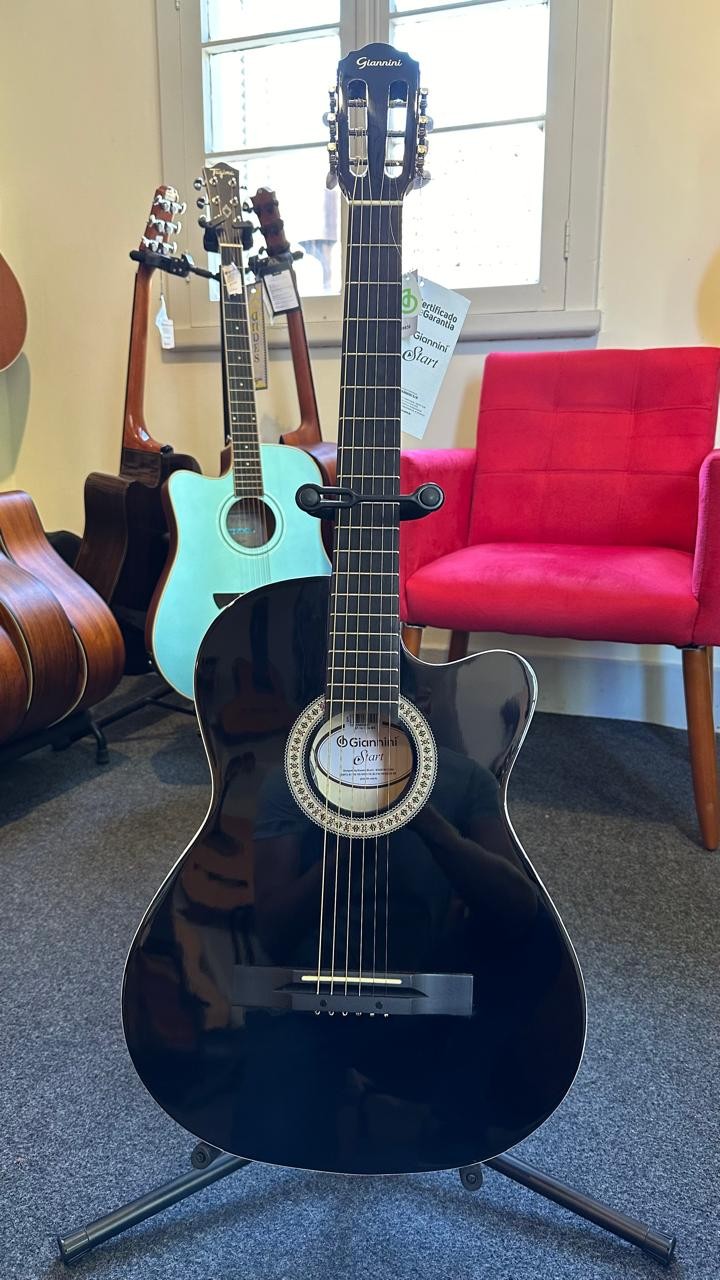 Violão Giannini Sf-14 Ceq Aço Preto Flat Eletroacústico