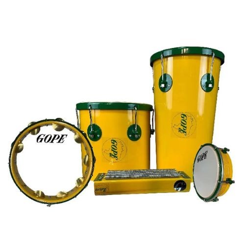 Kit Percussão Gope Kitlb1 Linha Brasil Pandeiro g3 12” Rebolo 11” Reco-reco Repique e Tamborim 