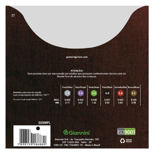 Encordoamento Violão Nylon Giannini Clássico Leve Genwpl 