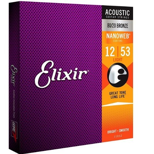 Cordas Elixir 11052 Light 012–053 Para Violão 80/20 Bronze Nanoweb 