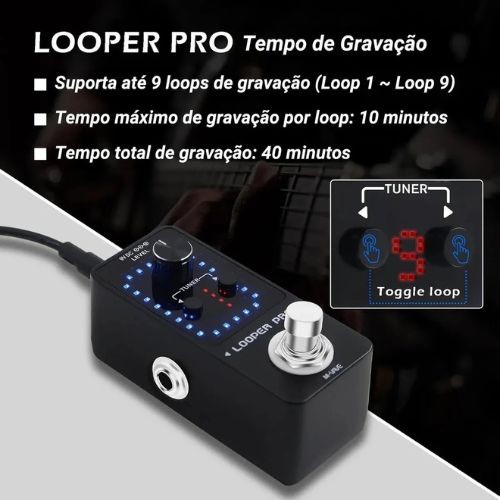Pedal Looper M-vave Looper Pro Para Guitarra Com Afinador Integrado e Overdubs Ilimitados 