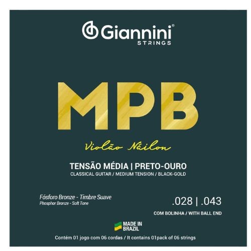 Encordoamento Giannini Violão Nylon Preto Ouro C/bol Genwbg 