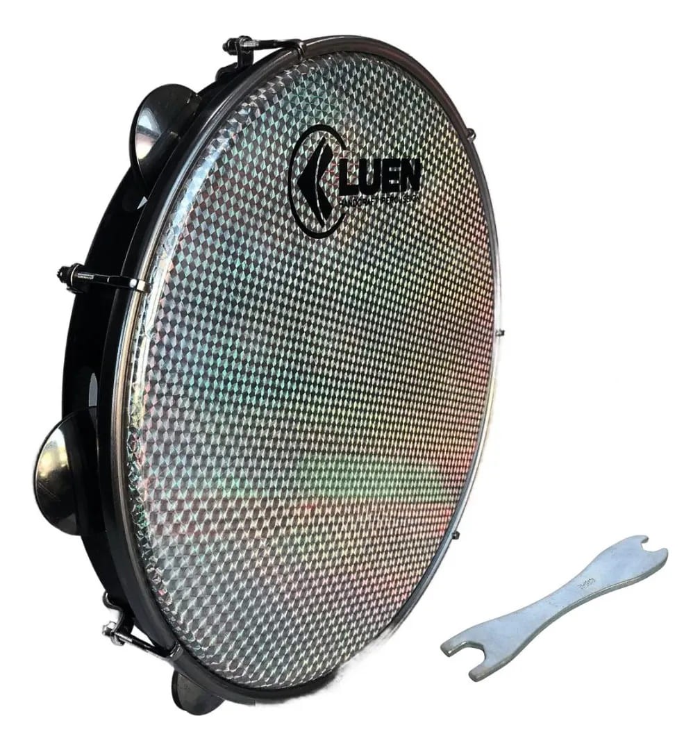Pandeiro 12" Luen Preto Pele Holográfica 