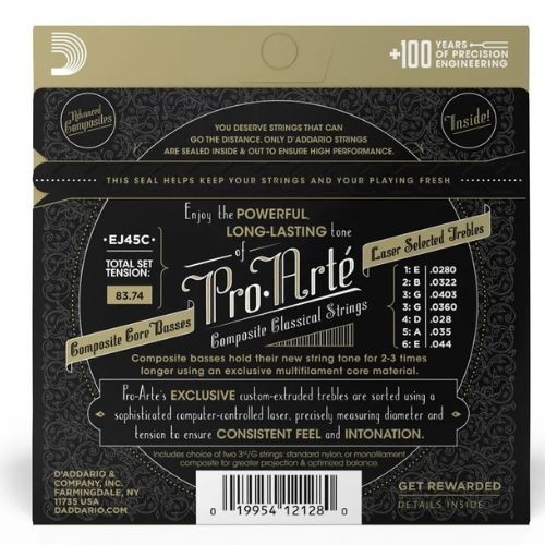 Encordoamento Violão Nylon D'addario Ej45c Pro-arté Composite Core Tensão Normal 