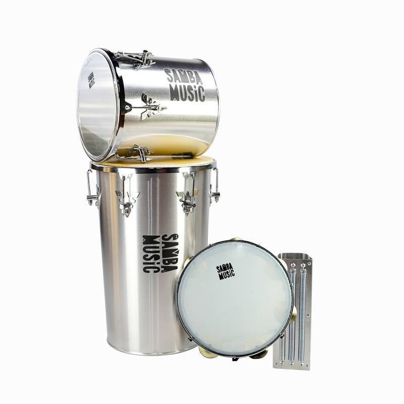 Kit Samba Music Aluminio Rebolo Conico, Repique de Mao, Reco-reco e Pandeiro -  Ksm4 