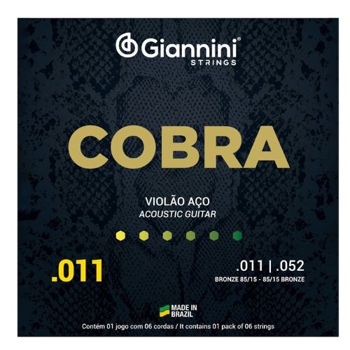 Encordoamento Giannini Cobra 011–052 Bronze 85/15 Geeflk Para Violão Aço 