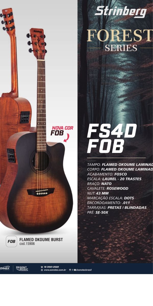 Violão Strinberg Forest Fs4d Fob Folk Eletroacústico Aço Flamed Okoume Burst 