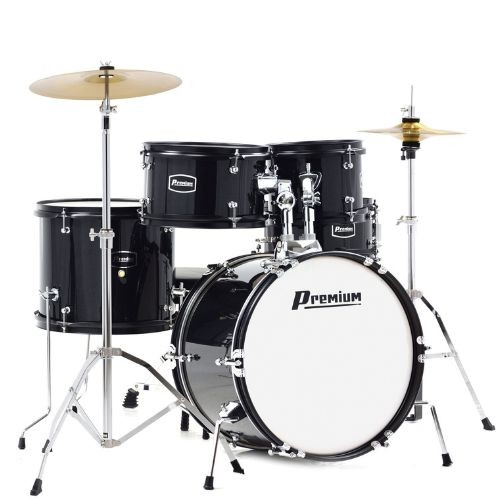 Bateria Infantil Premium Dx45j bk Preta Junior 5 Peças Com Banco, Pedal e Pratos 