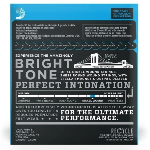 Encordoamento Para Guitarra 09-42 Com Corda Extra Pl009 D'addario xl Nickel Exl120-b 