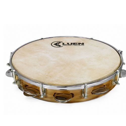 Pandeiro Luen 12” Madeira Folheada Natural Pele Animal e Platinelas Inox 